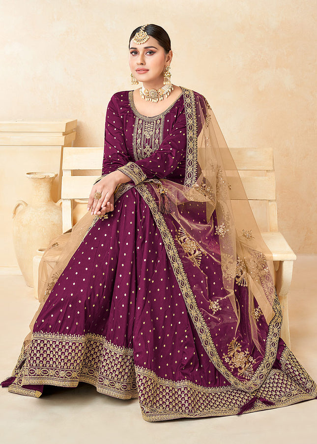 Purple and Gold Embroidered Anarkali