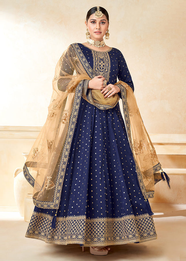 Blue and Gold Embroidered Anarkali