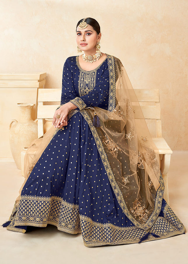 Blue and Gold Embroidered Anarkali