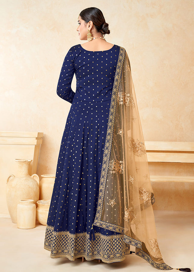 Blue and Gold Embroidered Anarkali