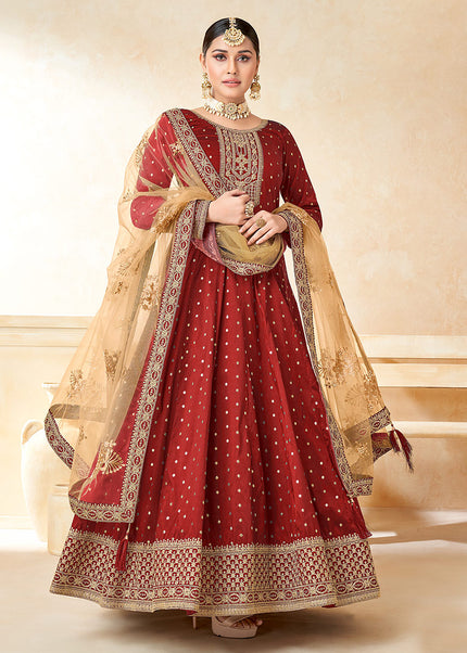 Red and Gold Embroidered Anarkali