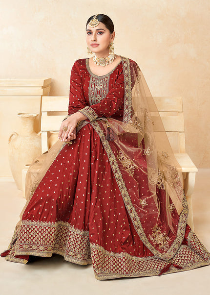 Red and Gold Embroidered Anarkali