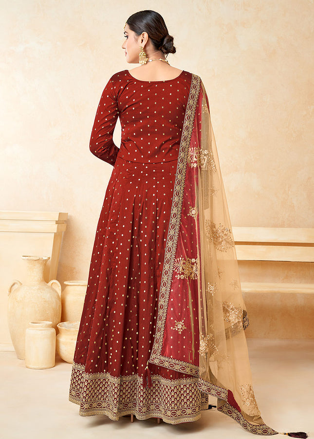 Red and Gold Embroidered Anarkali
