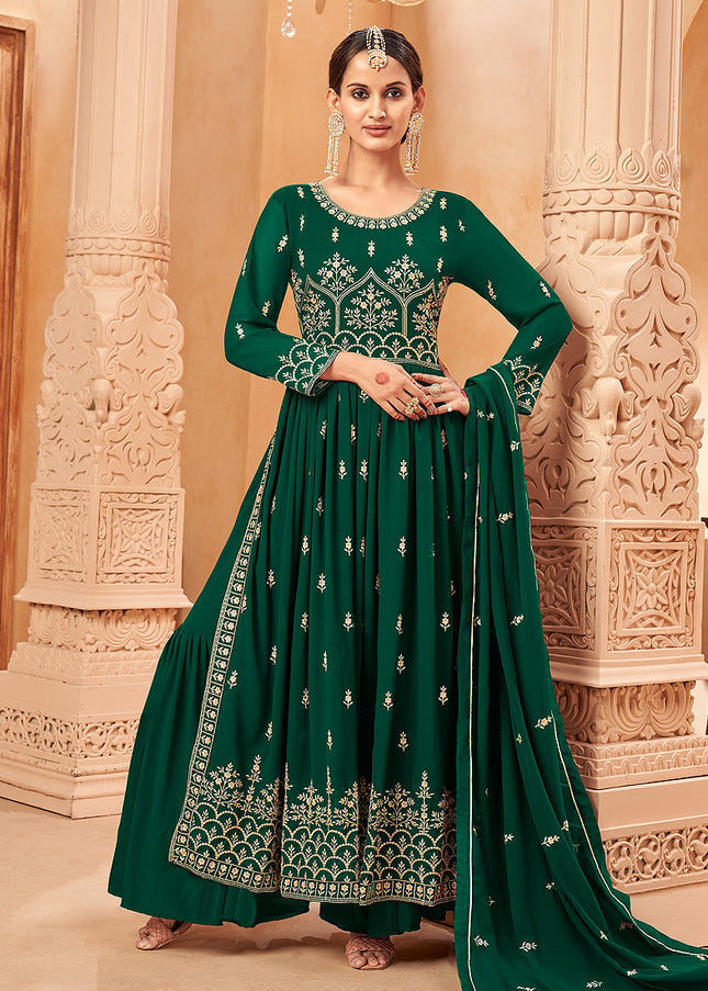 Green and Gold Embroidered Sharara Suit