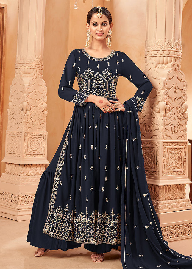 Black and Gold Embroidered Sharara Suit