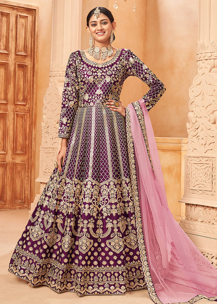 Purple and Gold Embroidered Anarkali