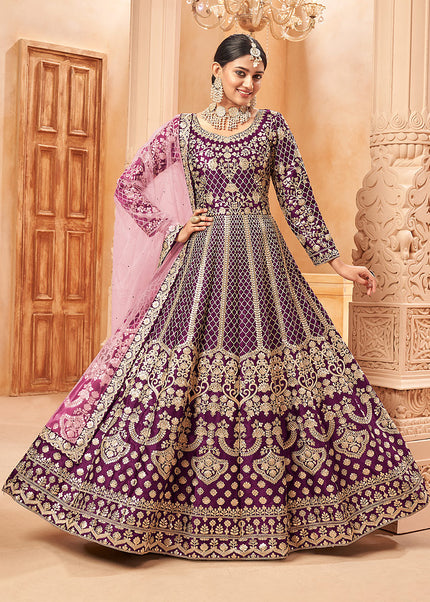 Purple and Gold Embroidered Anarkali