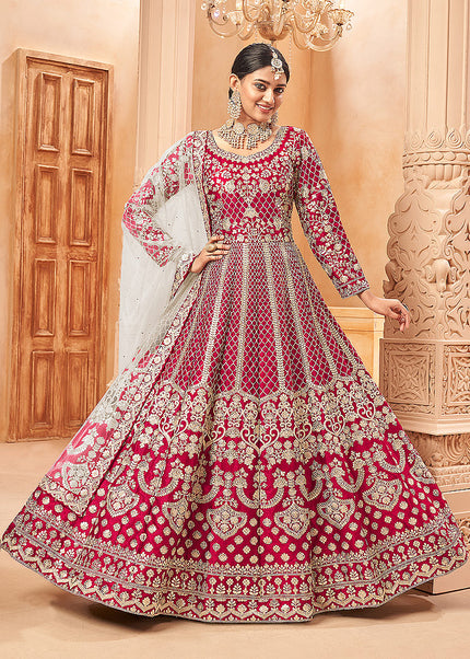 Red and Gold Embroidered Anarkali