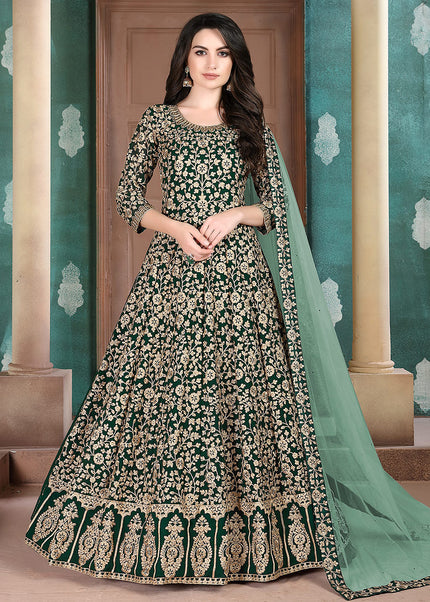 Green and Gold Heavy Embroidered Anarkali