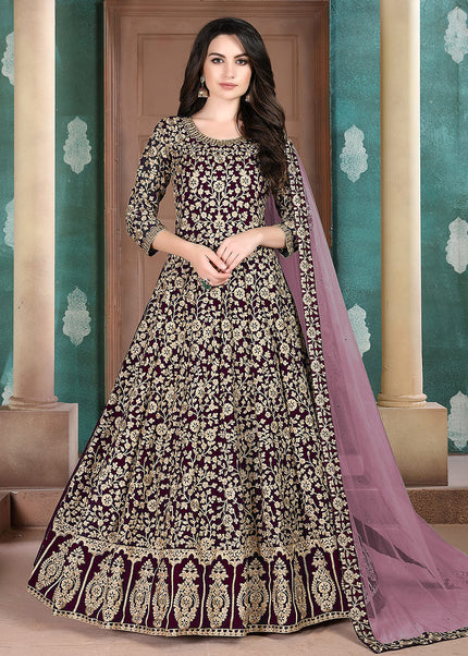 Purple and Gold Heavy Embroidered Anarkali