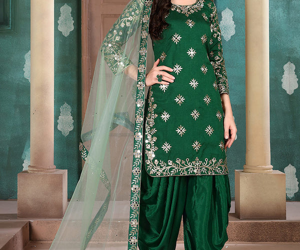 green punjabi dress Embroidered Suit – FALAKENOOR COLOR:PINK OPERATOR This punjabi outfit design jewel-tones Blu Pepper Wedding Guest