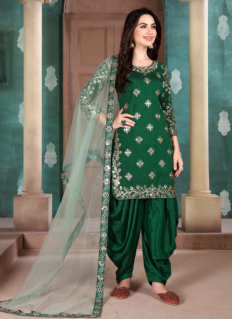 Green Embroidered Punjabi Suit - Main Image