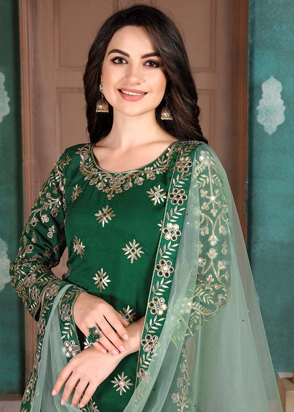 Green Embroidered Punjabi Suit