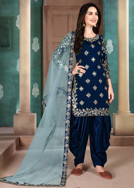 Blue Embroidered Punjabi Suit