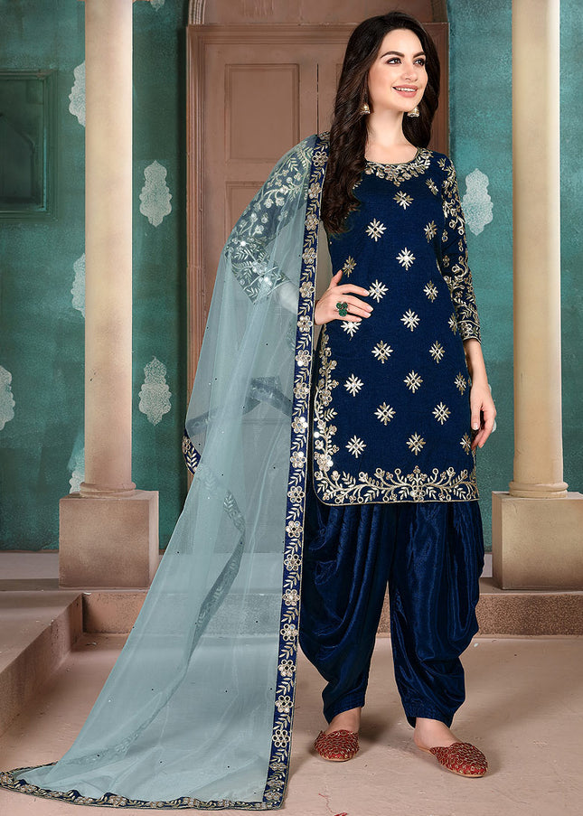 Blue Embroidered Punjabi Suit