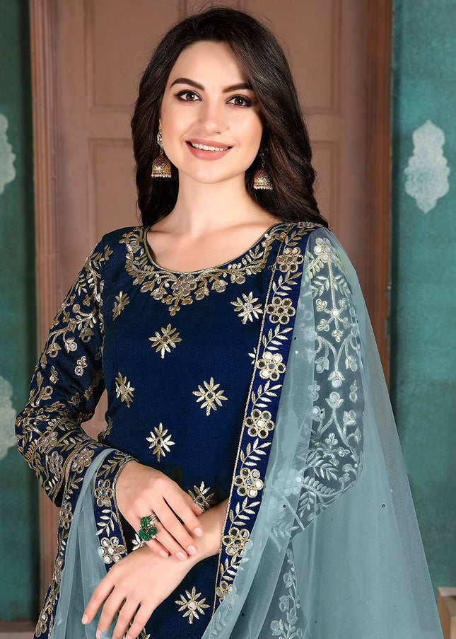 Blue Embroidered Punjabi Suit