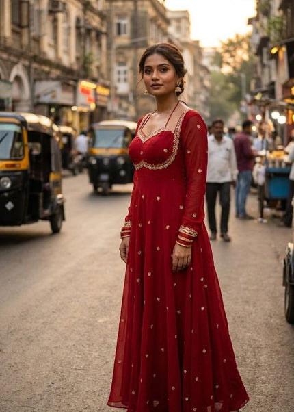 Red Embroidered Anarkali Gown