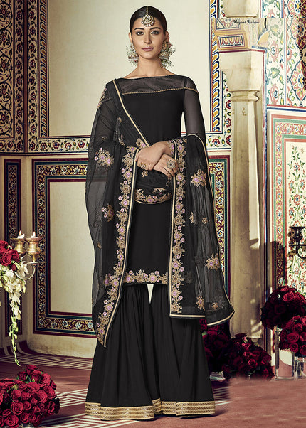 Black Embroidered Gharara Suit