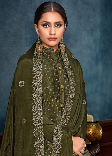 Green and Gold Embroidered Palazzo Suit