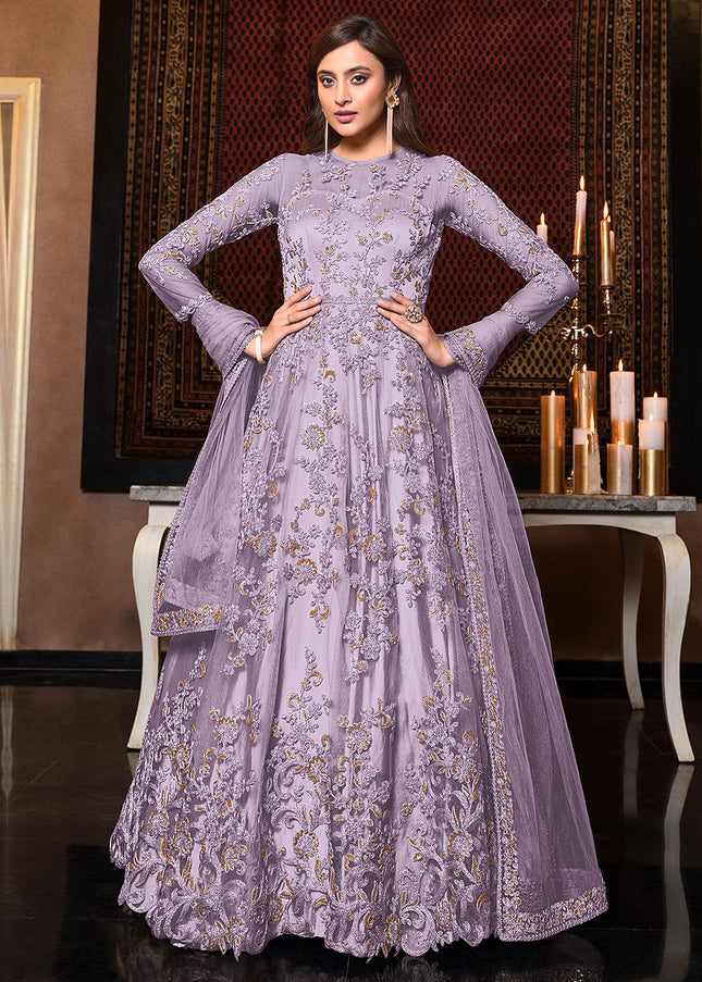 Purple and Gold Embroidered Anarkali