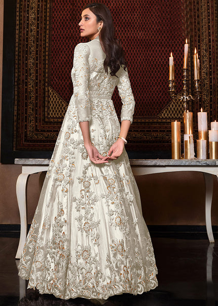 White and Gold Embroidered Anarkali