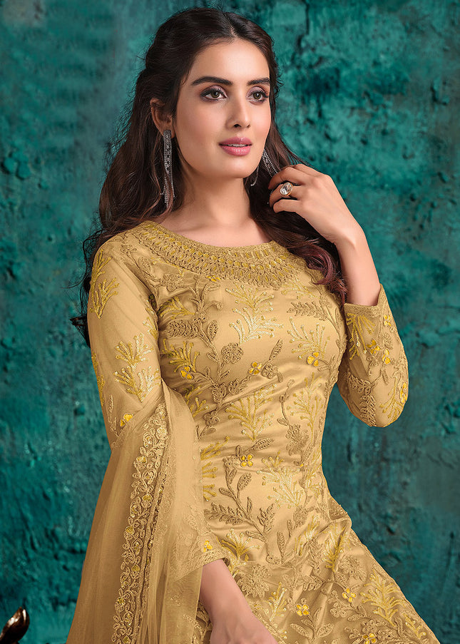 Golden Yellow Embroidered Pant Style Suit
