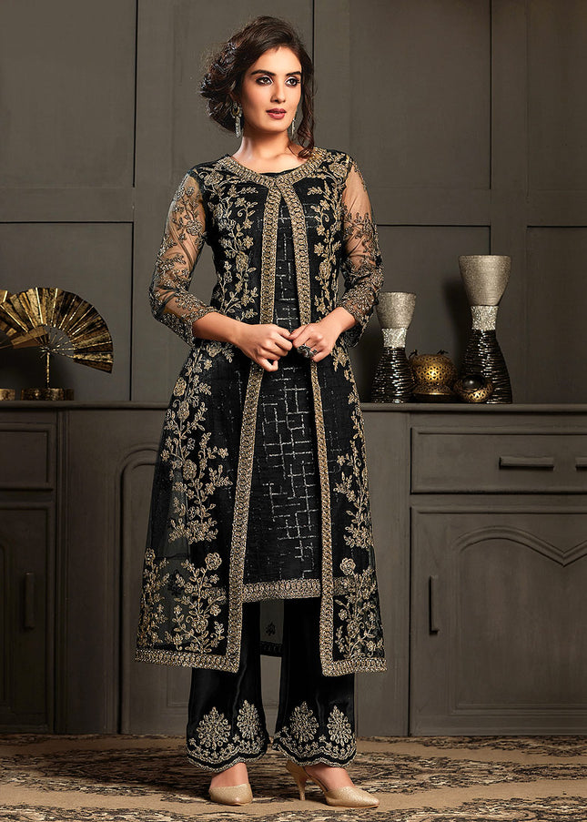 Black and Gold Embroidered Pant Style Suit