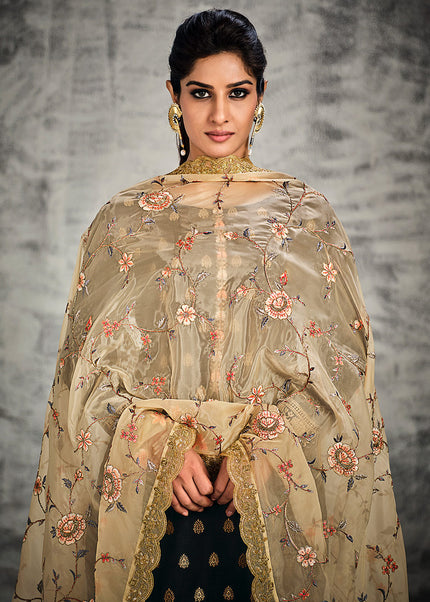 Black and Gold Embroidered Pant Style Suit