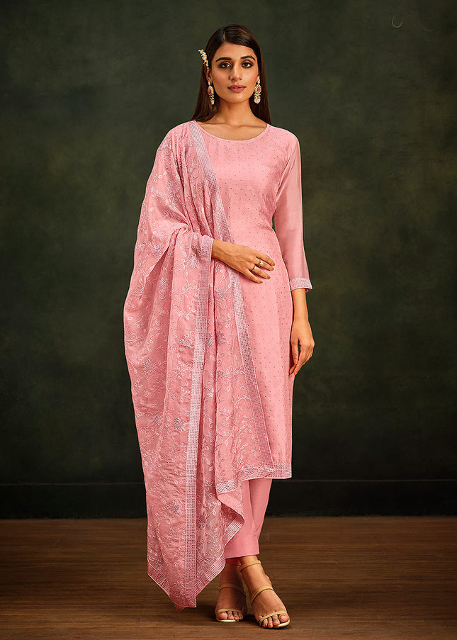 Pink Embroidered Pant Style Suit