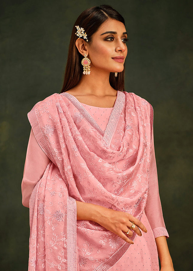 Pink Embroidered Pant Style Suit