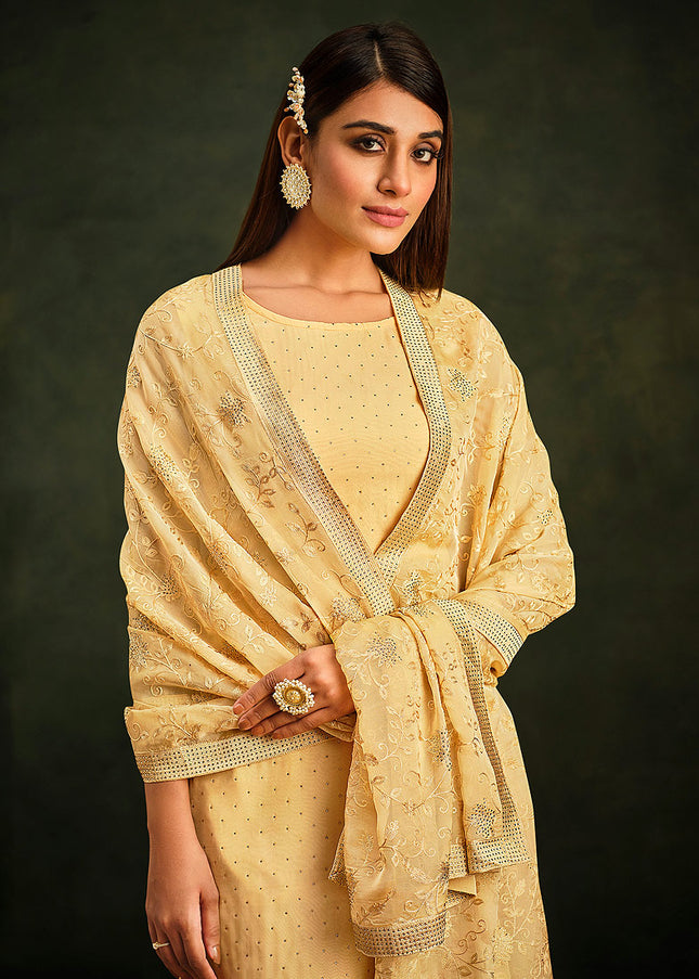 Yellow Embroidered Pant Style Suit