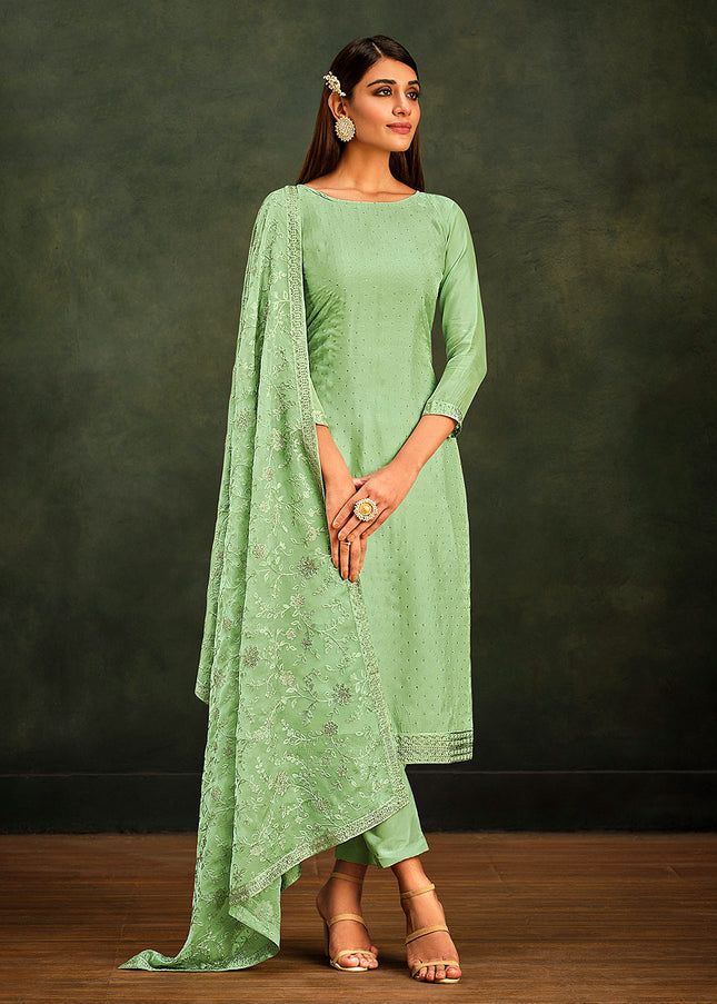Green Embroidered Pant Style Suit