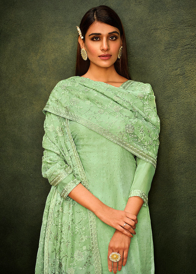 Green Embroidered Pant Style Suit