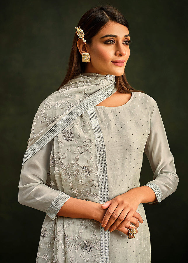 Grey Embroidered Pant Style Suit