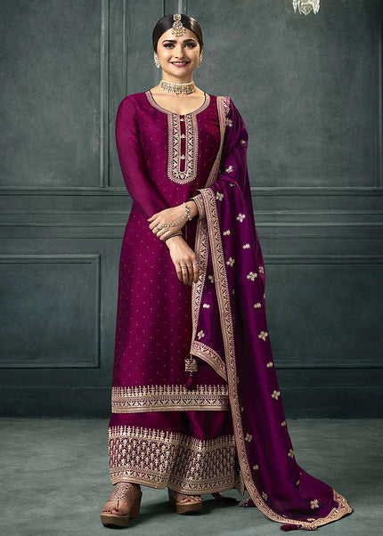 Pink and Purple Embroidered Pant Style Suit