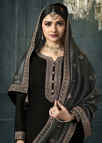Black and Gold Embroidered Pant Style Suit