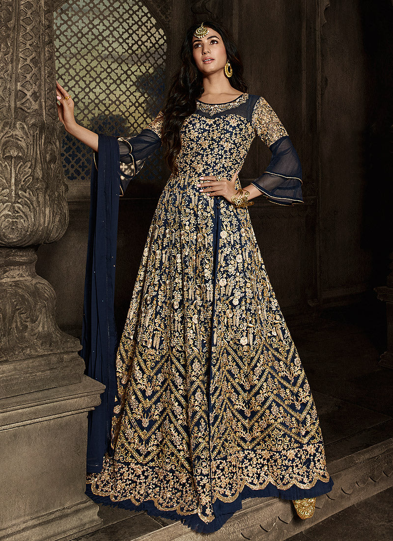 Blue and Gold Embroidered Anarkali FALAKENOOR Blue and Gold Embroidered Anarkali FALAKENOOR