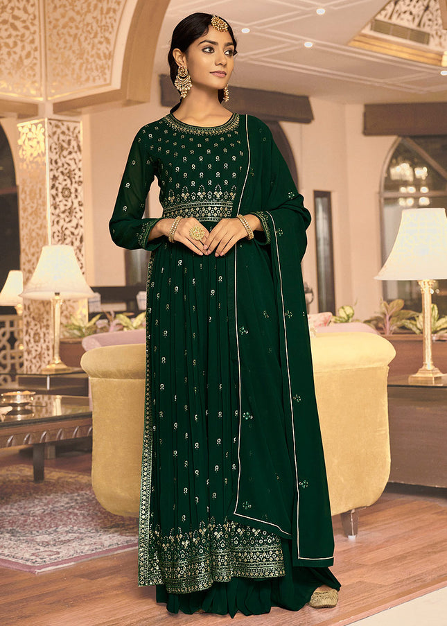 Green and Gold Embroidered Sharara Suit