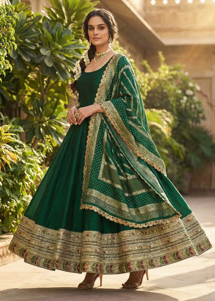 Green Embroidered Anarkali Gown