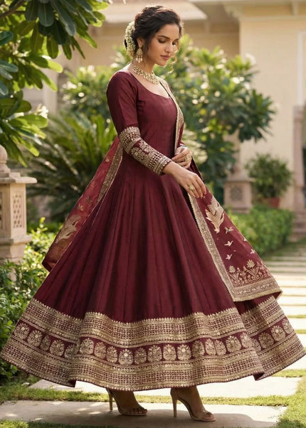 Maroon Embroidered Anarkali Gown