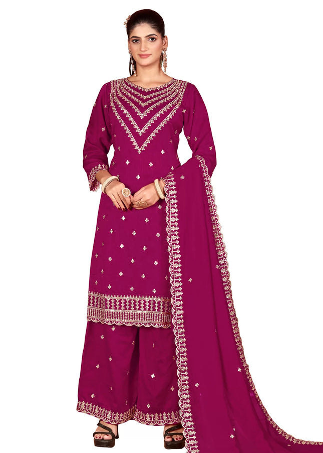 Pink Embroidered Palazzo Suit