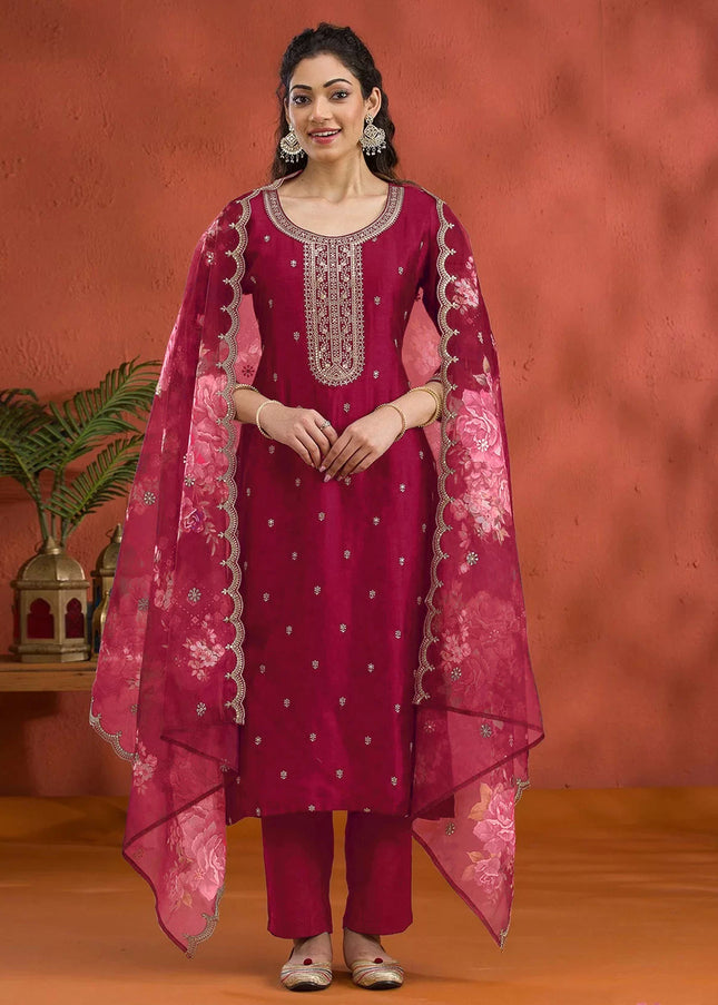 Pink Embroidered Pant Suit