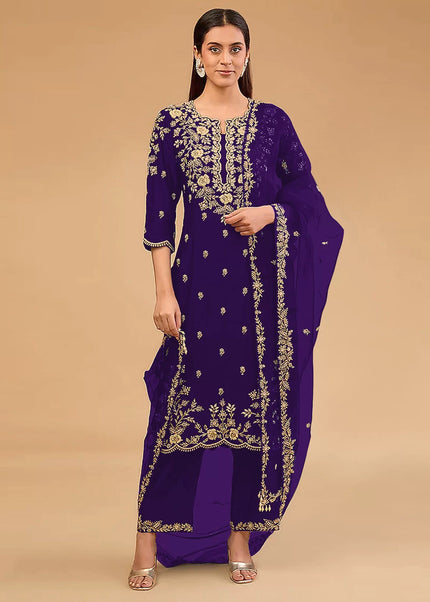 Purple Embroidered Pant Suit