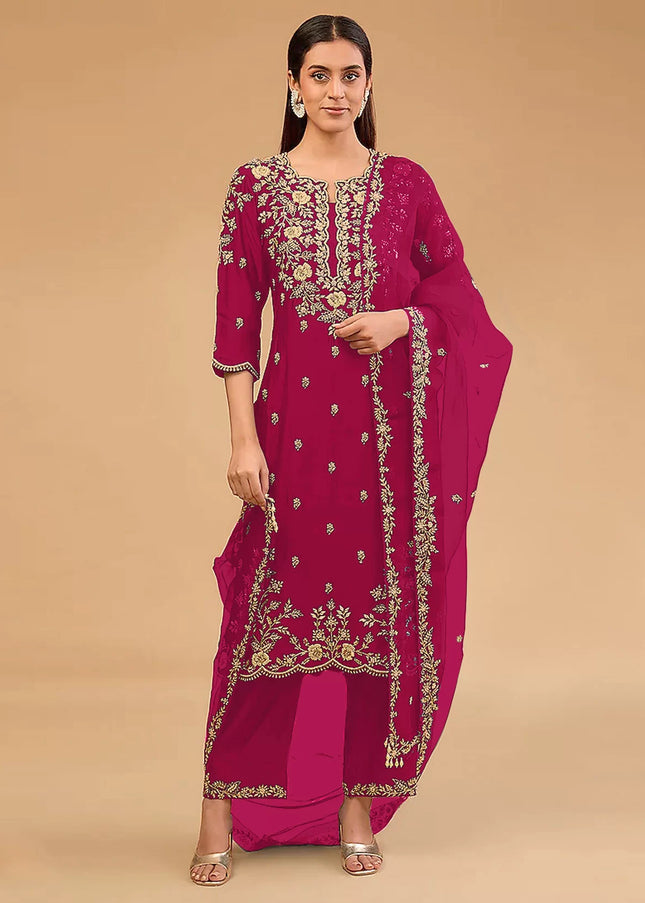 Pink Embroidered Pant Suit