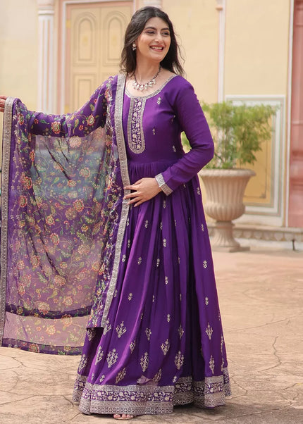 Purple Embroidered Anarkali Gown