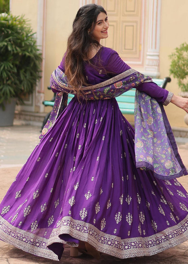 Purple Embroidered Anarkali Gown