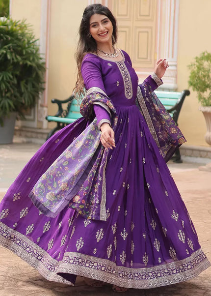 Purple Embroidered Anarkali Gown