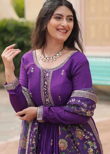 Purple Embroidered Anarkali Gown