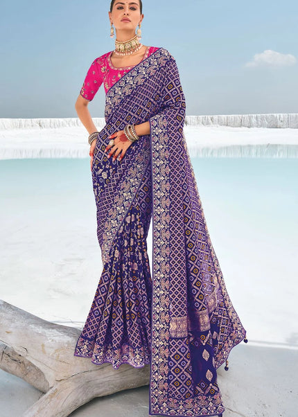 Blue Embroidered Wedding/Festive Saree