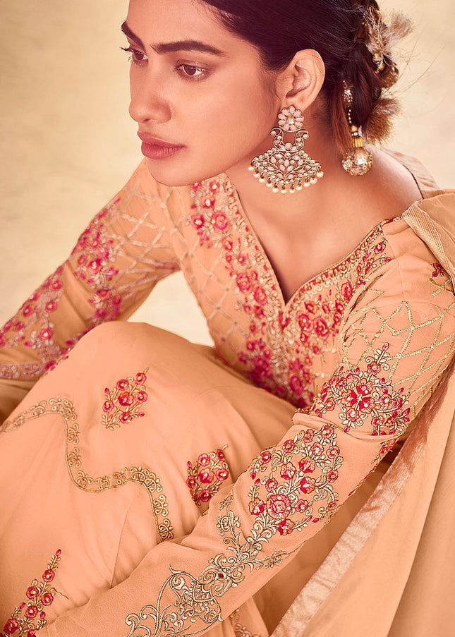 Peach and Gold Embroidered Anarkali